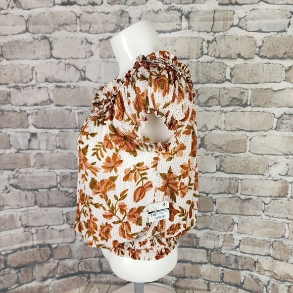 Free People Suki  Blouse Ivory Floral Size Small Billowy Boho Cream Terracotta - Picture 14 of 16